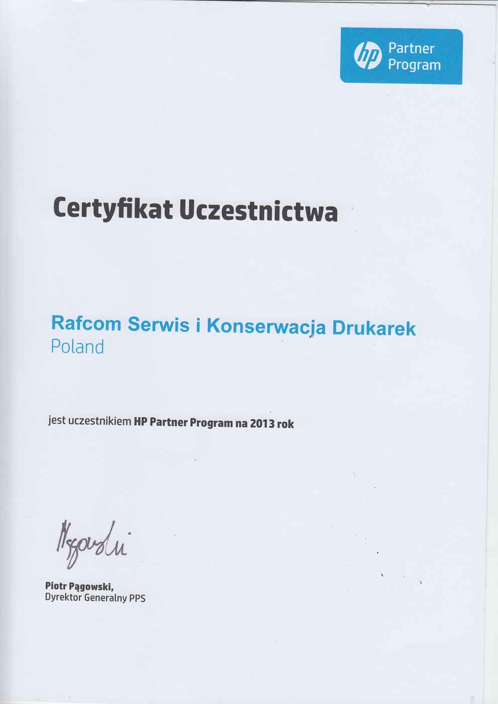 Hp Partner Program dla Rafcom Serwis Drukarek Katowice Wojwódzka 31